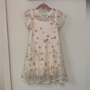 Isobella & Chloe: "Nutcracker Tiered" Starry Sequin Cream Dress, Size 6X